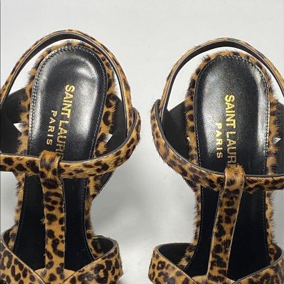 Saint Laurent Tribute 105MM Leopard-Print Calf Hair Sandals - Picture 5 of 13